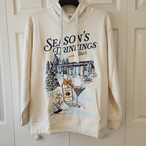 Titos Vodka Seasons Drinkings Hoodie Graphic Print XL Off White Winter Design - Picture 1 of 9